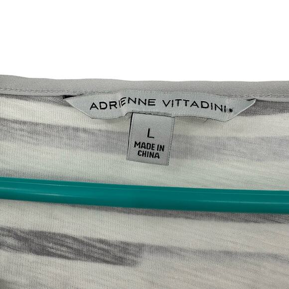 Adrienne Vittadini Size Large Shirt White Black‎ Abstract Stripe Modal Soft Tee - Picture 3 of 4